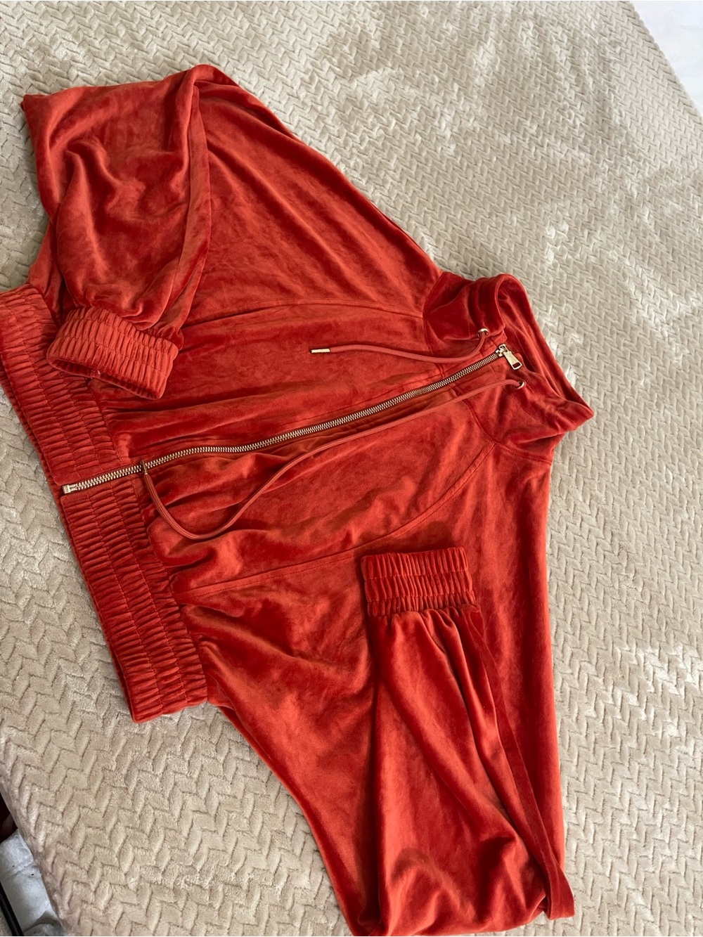 Rust Velvet Zip-Up Bomber Jacket